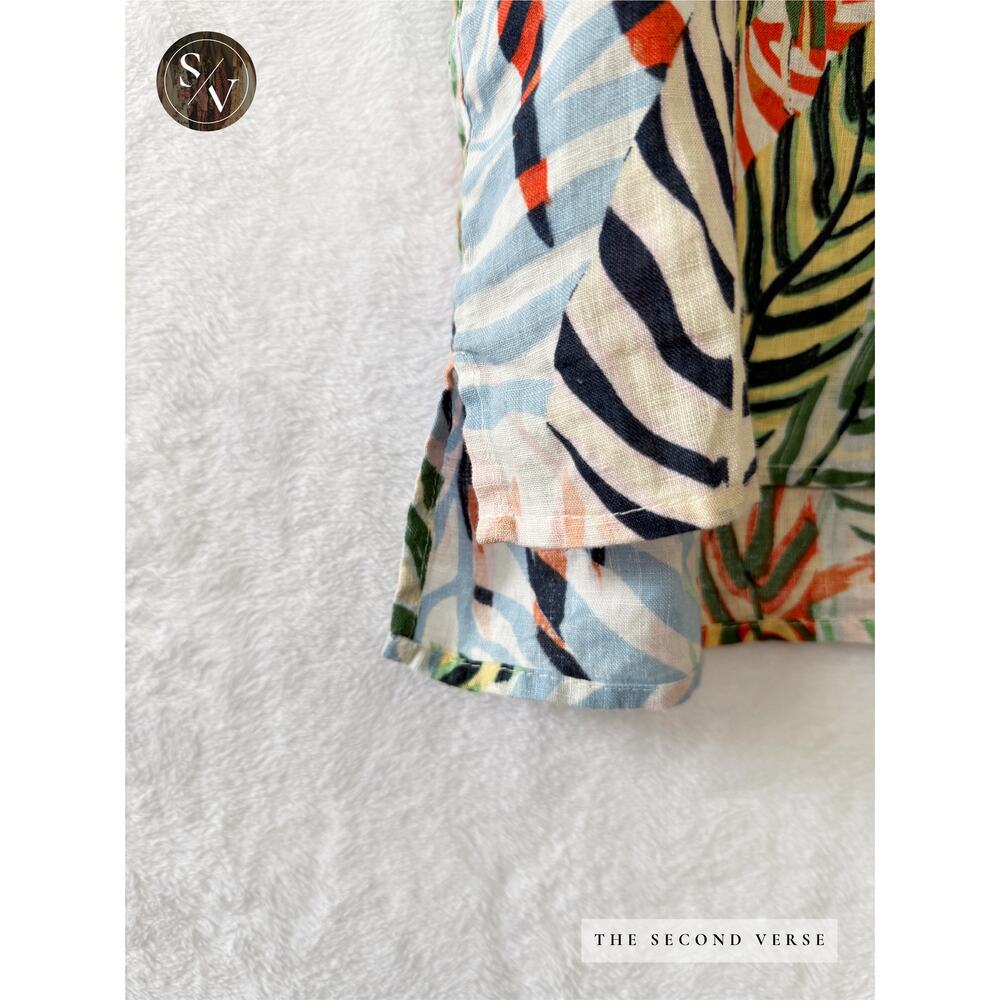 Tahari 100% Linen Tropical Print Button Down Short Sleeve Shirt Size Medium - Picture 5 of 10